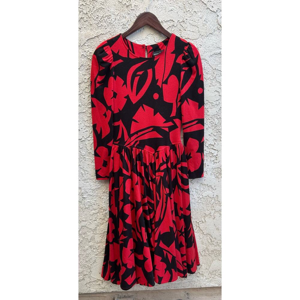 Vintage Ballerina Positive Attitude Red Black Floral Dress Size XS